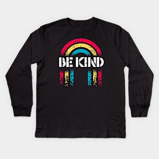 Be Kind Vintage Rainbow Peace Hippie Retro Distressed worn out design Kids Long Sleeve T-Shirt